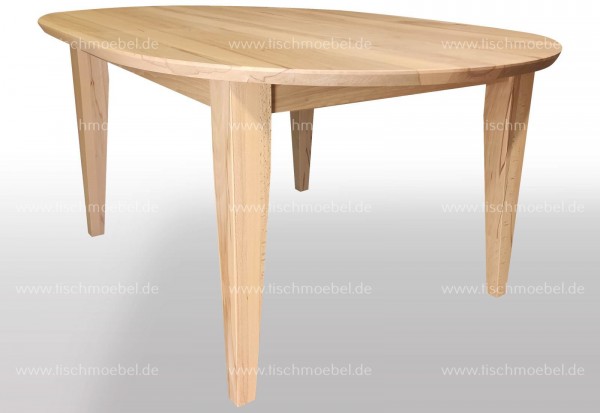ovaler Holztisch mit konischen Tischbeinen und Schweizer Kante