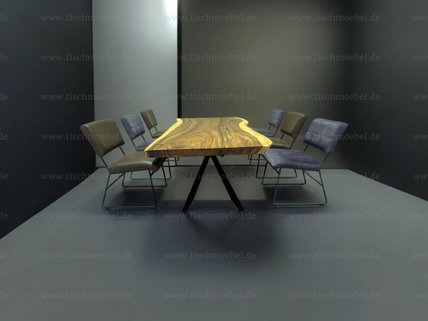 Baumstammtisch suar in Kombination mit 6 Esszimmer-Stühlen Nevada