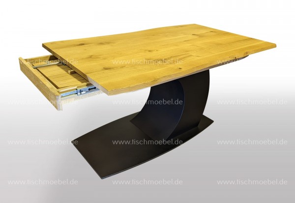 Esszimmertisch 230x90 cm mit Baumkante ausziehbar Kernbuche massiv auf Mondgestell