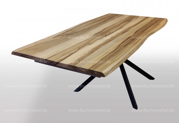 Designer Tisch nach Maß Amberbaum ausziehbar 180 x 120cm mit Naturkante auf Spider Tischgestell