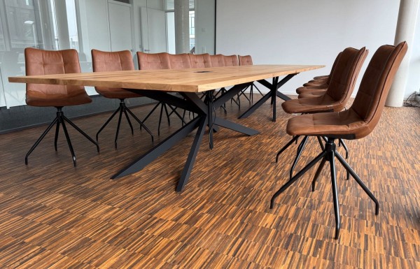 Besprechungstische aus Wildeicheiche - Besprechungstisch SET - 18 Lederstühle Tische 540x130cm 