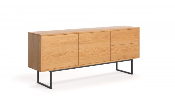 modernes Sideboard in 160 x 75 x 40 cm Buche massiv auf Schwarzstahl Untergestell