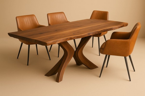 Linie Exklusiv Nussbaum-Esstisch 240×100 – Baumkante als natürlicher Blickfang