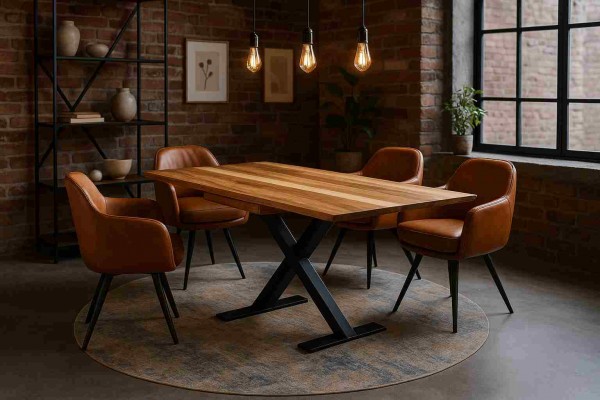 amberbaum-ausziehtisch-industrial-x-gestell-ohne-fussplatten-cognac-lederstuehle-loft
