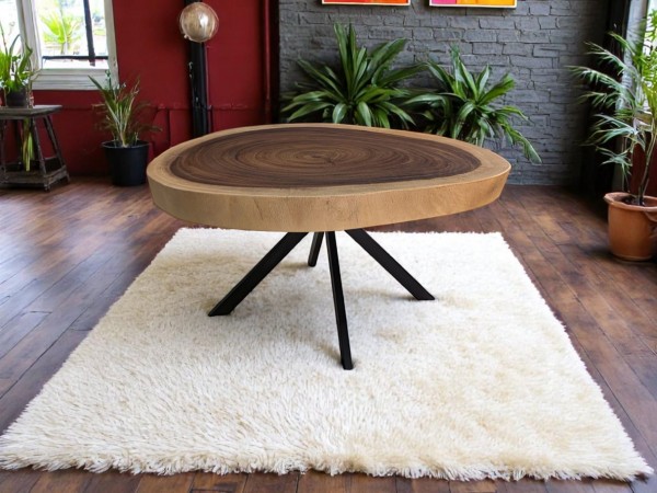 Couchtisch Baumacheibe Suar - auf Spidergestell Durchemsser 80-90