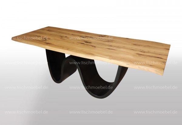 Esstisch mit Baumkante Wildeiche 200x90 auf Wave Tischuntergestell