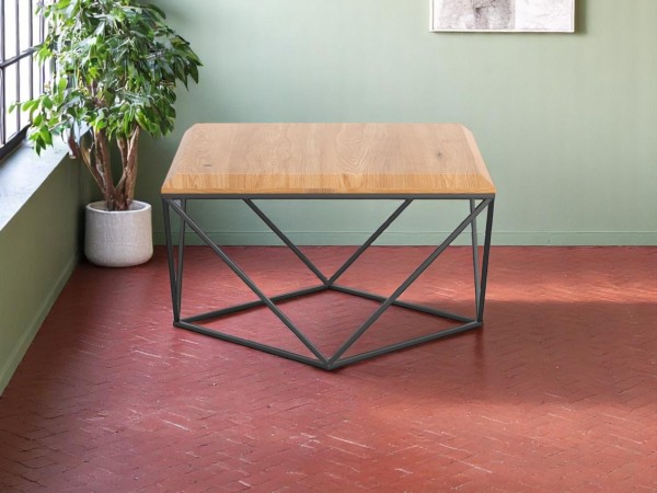 Designer Couchtisch Arbor 100x100cm - Eiche massiv und Stahl