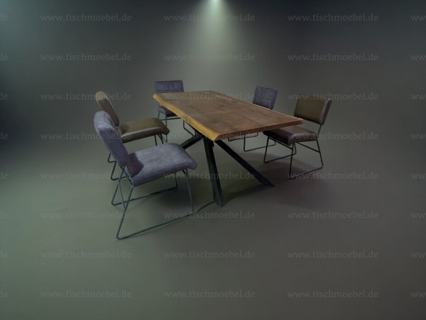Baumtisch Nussbaum mit 6 Echtleder Stühlen Nevada