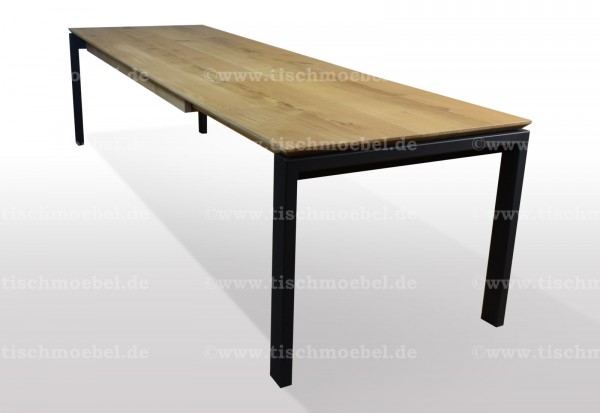 Esstisch Wildeiche 160x80cm massiv ausziehbar Schwarzstahl Untergestell