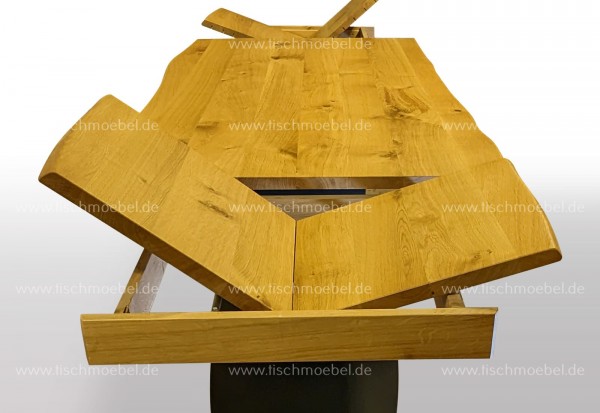 Baumtisch ausziehbar Amberbaum massiv 120x80 auf Mondgestell