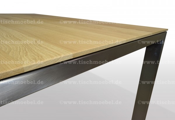 Tisch Eiche massiv 160x80x76cm ausziehbar per Kulissenauszug mit Edelstahl  Kopfprofil