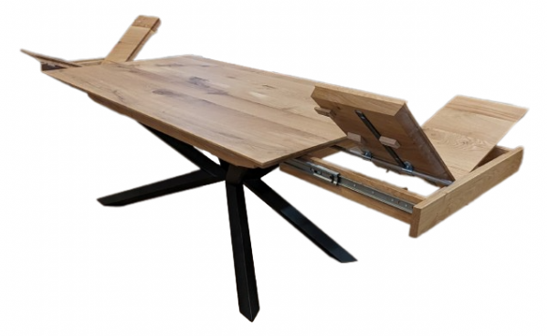 190x100cm Buche Tisch ausziehbar auf Spider Tischgestell asymmetrisch 