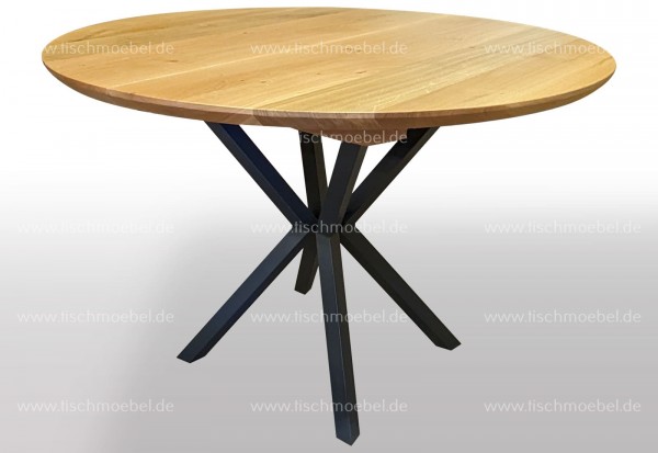 Tafel rund Wildeiche 140cm Durchmesser mit drei Einlegeplatte von je 50cmE