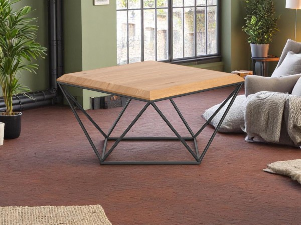 Designer Couchtisch Arbor 100x100cm - Wildeiche massiv und Stahl