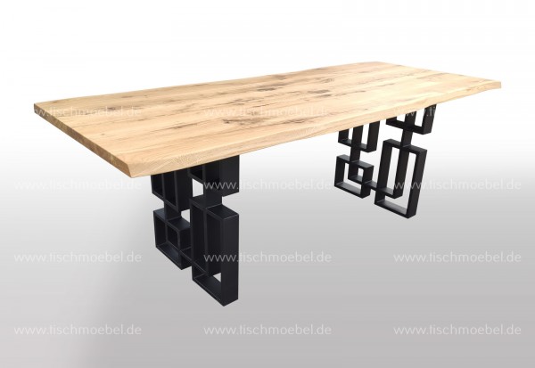 Baumkantentisch auf Labyrinth Tischgestell 220x90cm