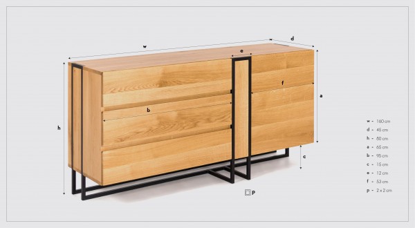 Sideboard massive Buche 180x80x45cm in Kombination mit Stahl