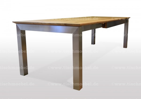 Ausziehtisch Wildeiche auf edelstahlprofil 130 cm min