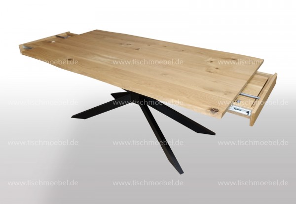 Tisch mit Naturkante auf Spider Untergestell 140x90cm ausziehbar