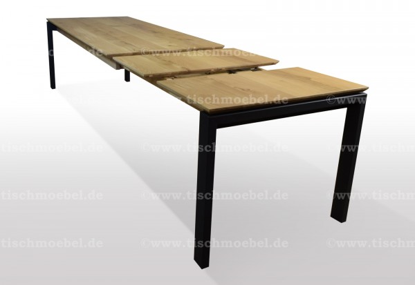 Esstisch Wildeiche 160x80cm massiv ausziehbar Schwarzstahl Untergestell