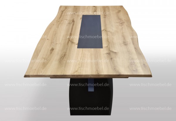 Baumkanten Tisch Wildeiche mit Keramikeinlage 150 x 80 cm ausziehbar
