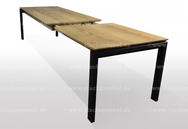 Esstisch Wildeiche 160x80cm massiv ausziehbar Schwarzstahl Untergestell