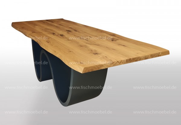 tisch mit Baumkante Wildeiche 200x90 auf Wave Tischuntergestell