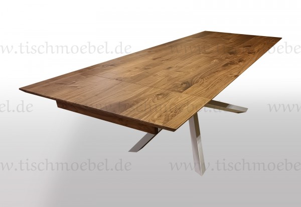 Tisch ausziehbar Nussbaum massiv auf Spider asymmetrisch Gestell 250x110 cm