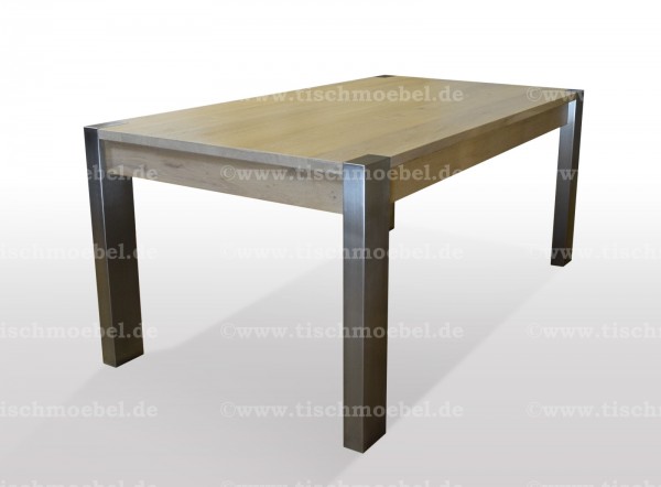 Esszimmertisch eiche Bianco modern Edelstahl beine min