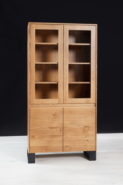 moderne Vitrine 200 x 100 x 45 cm Eiche massiv - industrial design - frontansicht