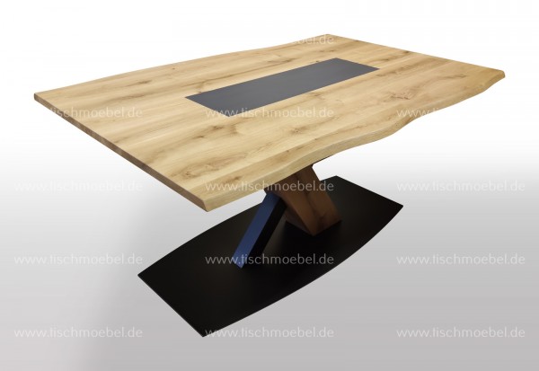 Baumkantentisch Wildeiche mit Keramikeinlage 150x80 cm ausziehbar