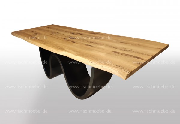 Baumkanten Tisch Wildeiche 200x90 auf Tischgestell Wave