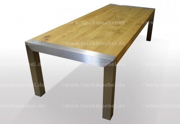 Kuechentisch wildeiche cube edelstahlprofil massiv