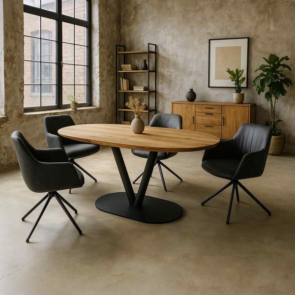 tisch wildeiche oval ausziehtisch massivholz schwarz masße 120x80cm