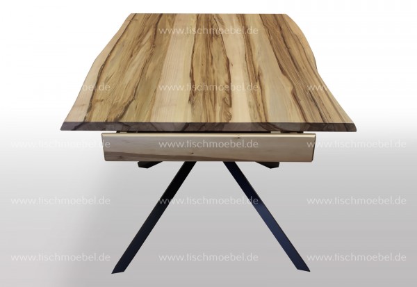 Designer Ausziehtisch Amberbaum 200 x 80cm mit Naturkante auf Spider Tischgestell