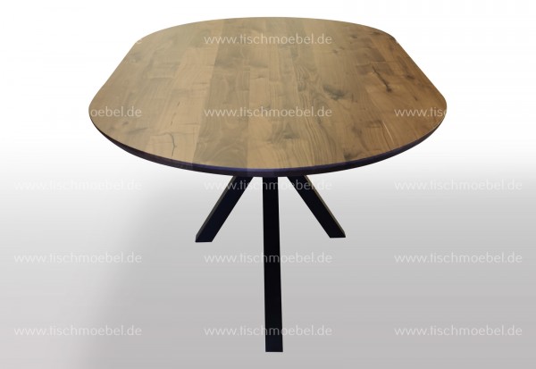 Holztisch oval aus massiven Nussbaum auf Spider Gestell 140x100cm ausziehbar