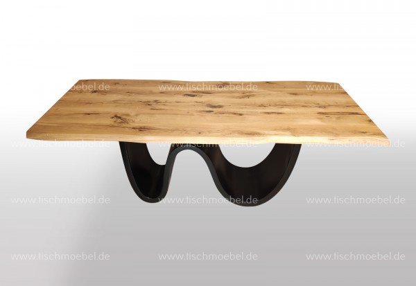 Baumkantentisch Wildeiche 200x90 auf Wave Tischuntergestell