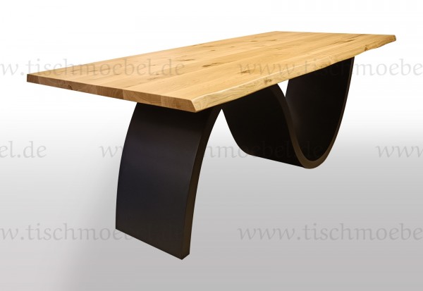 Tisch mit naturkante Eiche auf Wellen Gestell schwarzstahl 220x120cm 