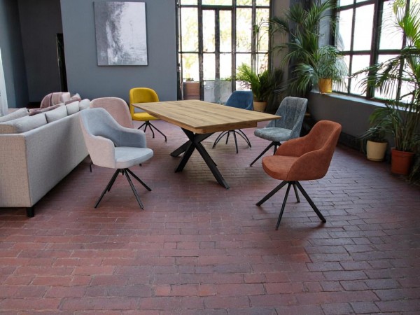 Esstisch Wildeiche 160x90 mit 6 Stühlen Linea Alana - Stoffpolsterung