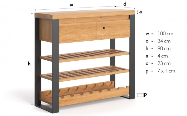 Wein-Regal 90 x 100 x 34 cm - aus massiver Eiche - ein Designer Stück - Masse