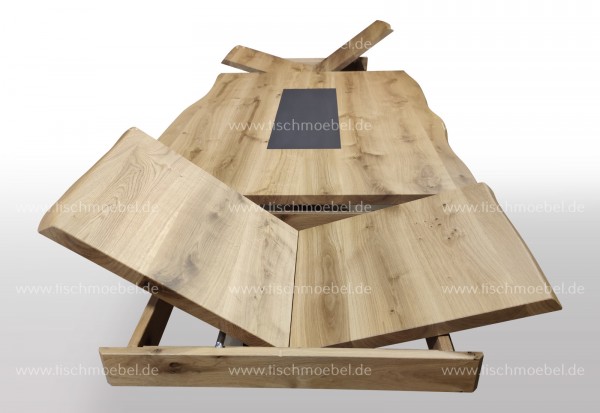Ausziehtisch Wildeiche mit Naturkante Keramikplatte 150 x 80 cm