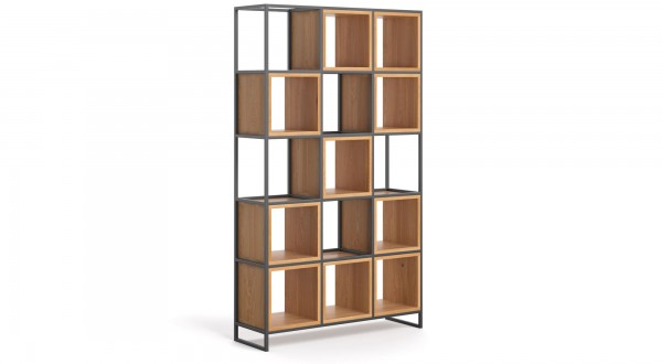 industrail Design Regal aus Eiche und Schwarzstahl in 200 x 122 x 38cm - Seitenperspektive