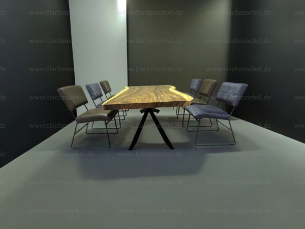 Baumstammtisch suar in Kombination mit 6 Esszimmer-Stühlen Newada
