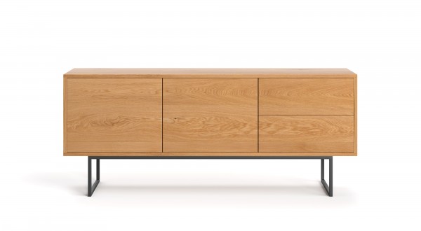 moderens Sideboard in 160x75x40cm Buche massiv auf Schwarzstahl Untergestell