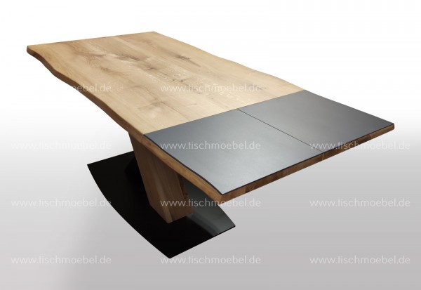 Wildeichen Esstisch mit Keramikplatten und X-Untergestell 160x110 cm