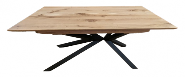 Esstisch Eiche 300x80cm ausziehbar auf Spider Gestell asymmetrisch 
