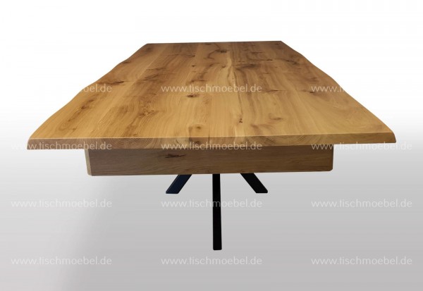 Designer Holztisch ausziehbar auf Spider Tischgestell Klappeinlage Kopfauszug ausgezogen 250x80cm