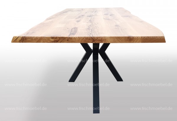 Baumkanten Tisch Kreuzgestell schwarzstahl 180x90x76cm