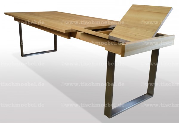 Holztisch Kernbuche ausziehbar auf edelstahl kufen