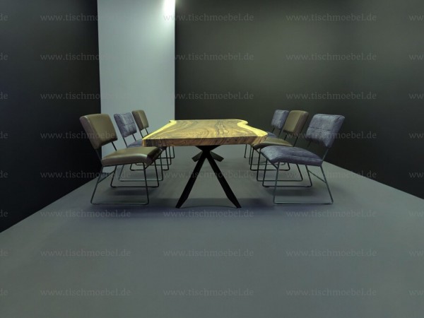 Esstisch suarholz in Kombination mit 6 Esszimmer-Stühlen Newada