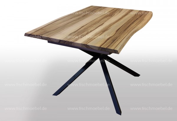 Designer Massivholztisch mit Baumkante Amberbaum ausziehbar 130 x 100cm auf Spider Tischgestell